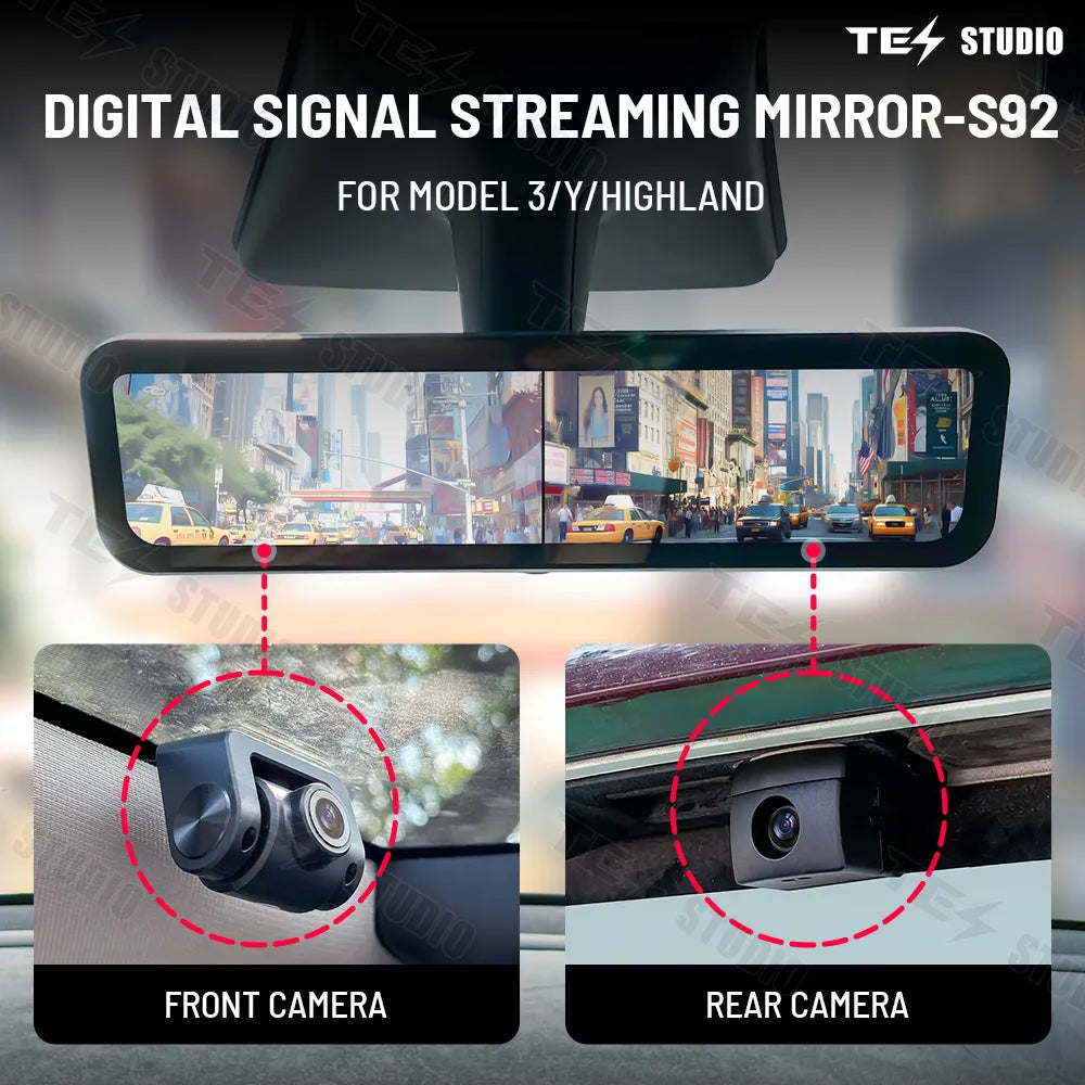 S92 Stream Media Rearview Mirror Dual Way Video Recorder with WiFi For Tesla Model Y Juniper