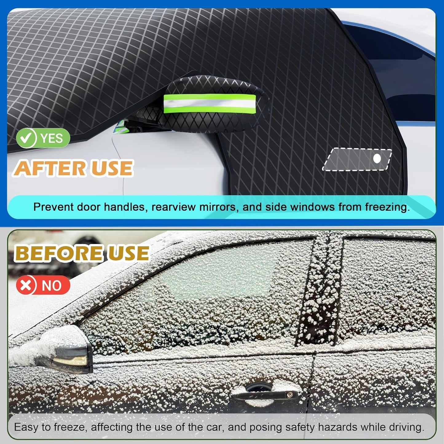Cubierta de nieve para parabrisas de invierno — Cubierta magnética para hielo y escarcha con protector de ventanas laterales y espejos, protección de parabrisas de coche grande para sedanes, SUV, camiones