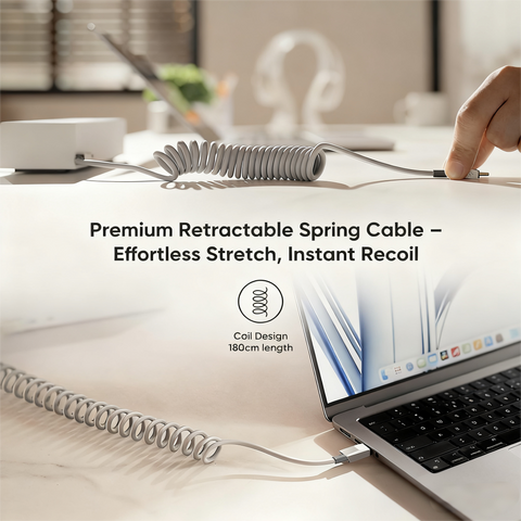 4ft (1.2m) Spring USB-C Cable for Tesla Model Y/3/X/S, Cybertruck-Style Accessories