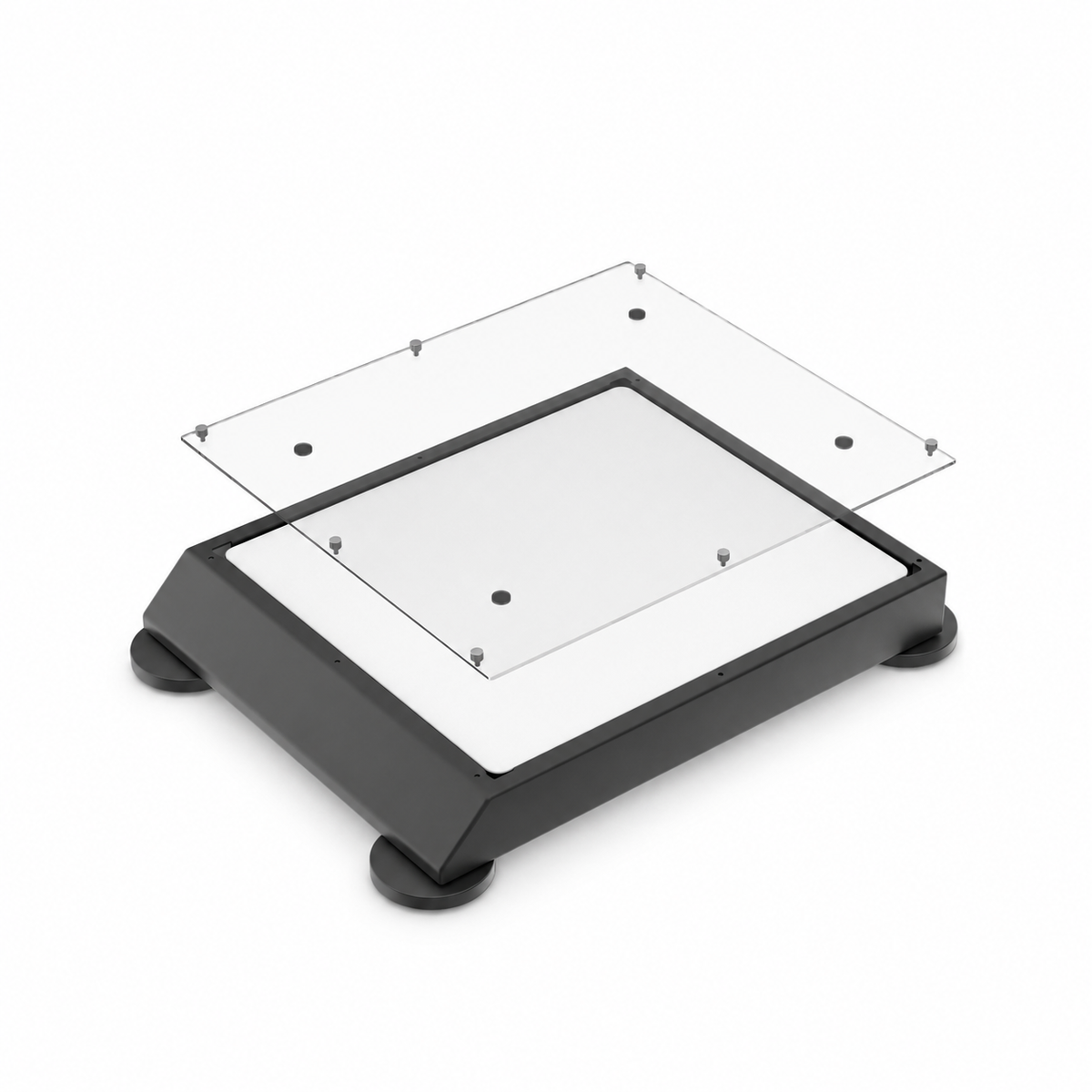 Clear PC panel aligned above Starlink Mini magnetic vehicle roof mount frame