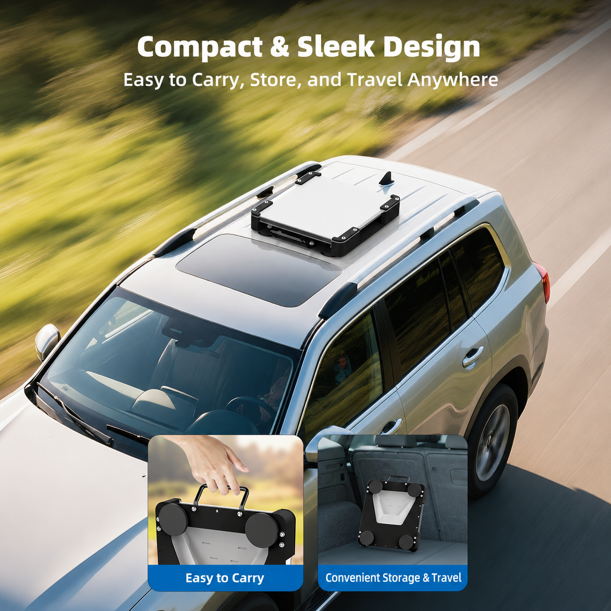 Compact sleek Starlink Mini magnetic roof mount with carry handle for storage and travel