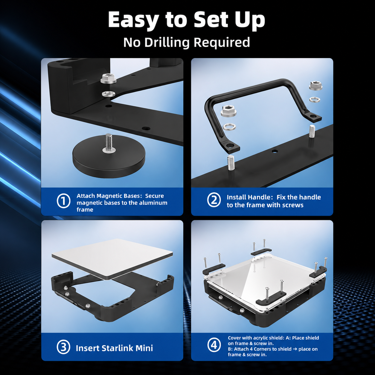 Starlink Mini magnetic roof mount easy setup no drilling installation steps