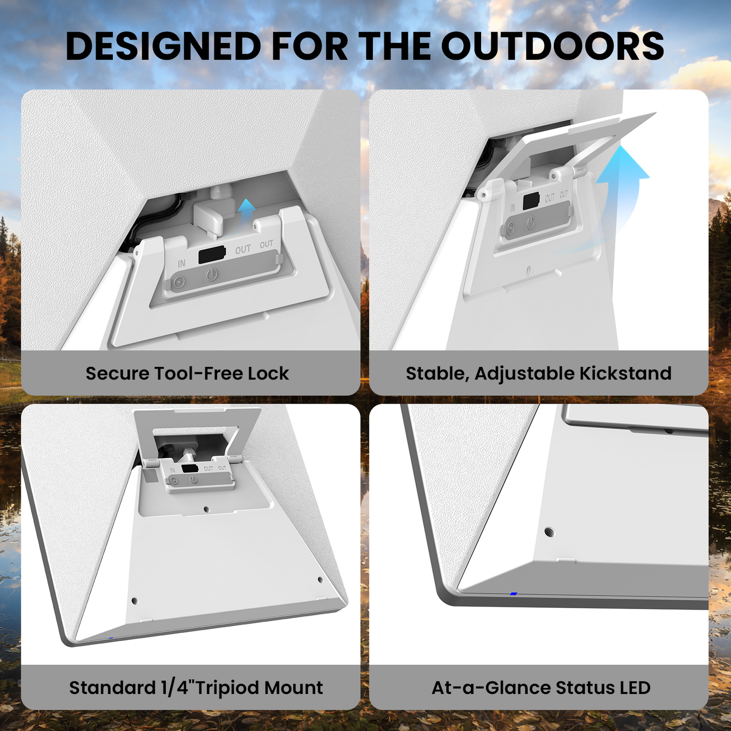 CTmods Starlink Mini portable power bank designed for outdoor use with secure locking, adjustable kickstand, tripod mount, and status LED