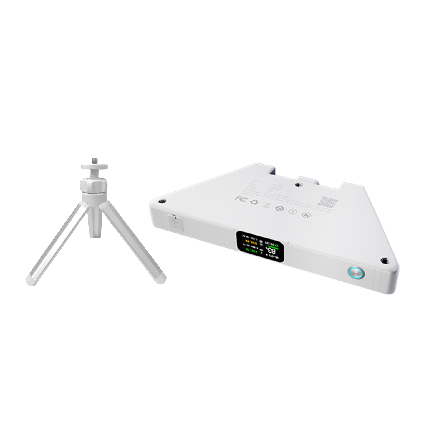 CTmods portable power bank for Starlink Mini shown with compatible tripod and rear digital display for flexible outdoor setup