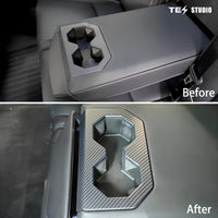 Cybertruck Accessories Rear Seat Cup Holder Frame Trim Cover CTmods® (Carbon Fiber Pattern ABS)