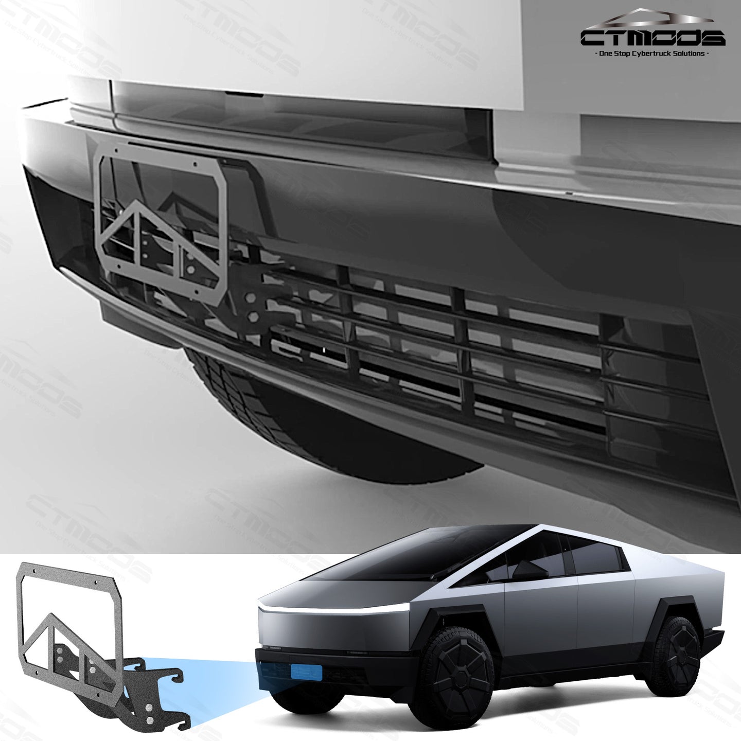 Tesla Cybertruck Accessories Exterior Front License Plate Mount Frame Holder Removable No Drilling No Adhesives CTmods®