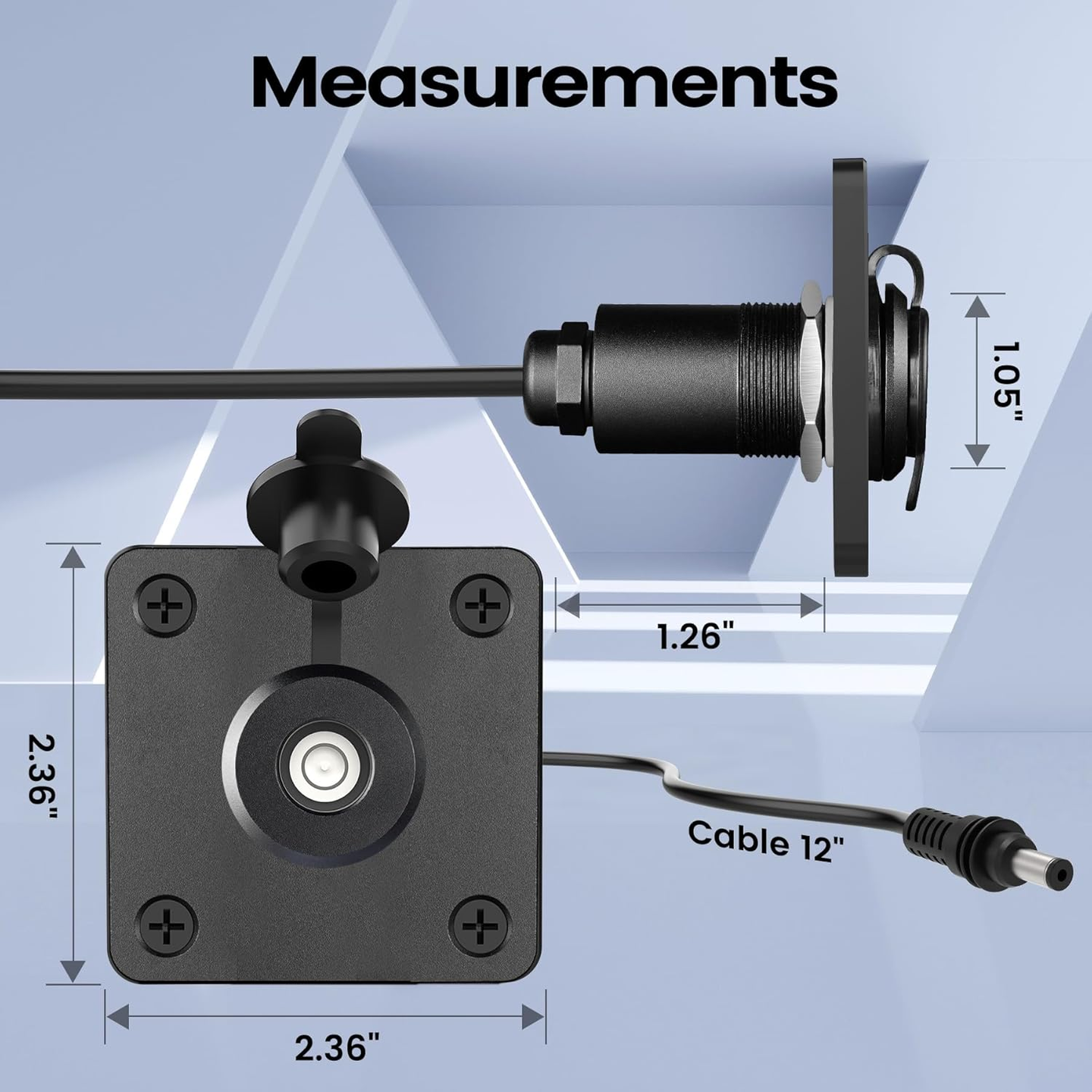 Starlink Mini cable routing panel measurements with 2.36 inch plate and 12 inch cable