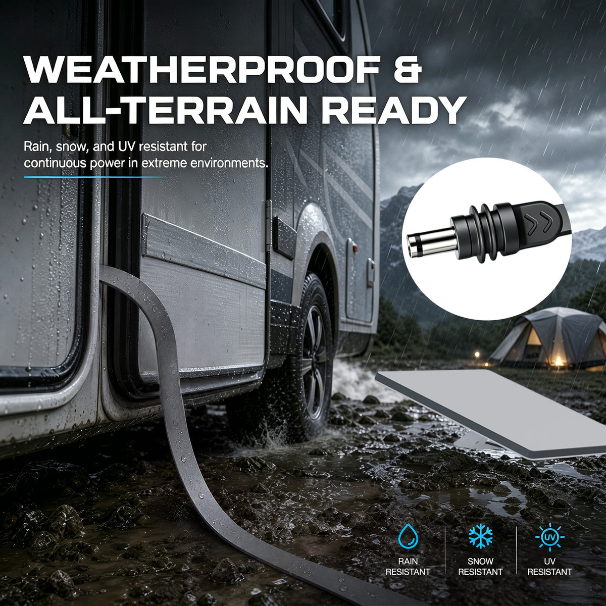 Weatherproof and all-terrain ready Starlink Mini flat DC cable rain snow UV resistant outdoor use