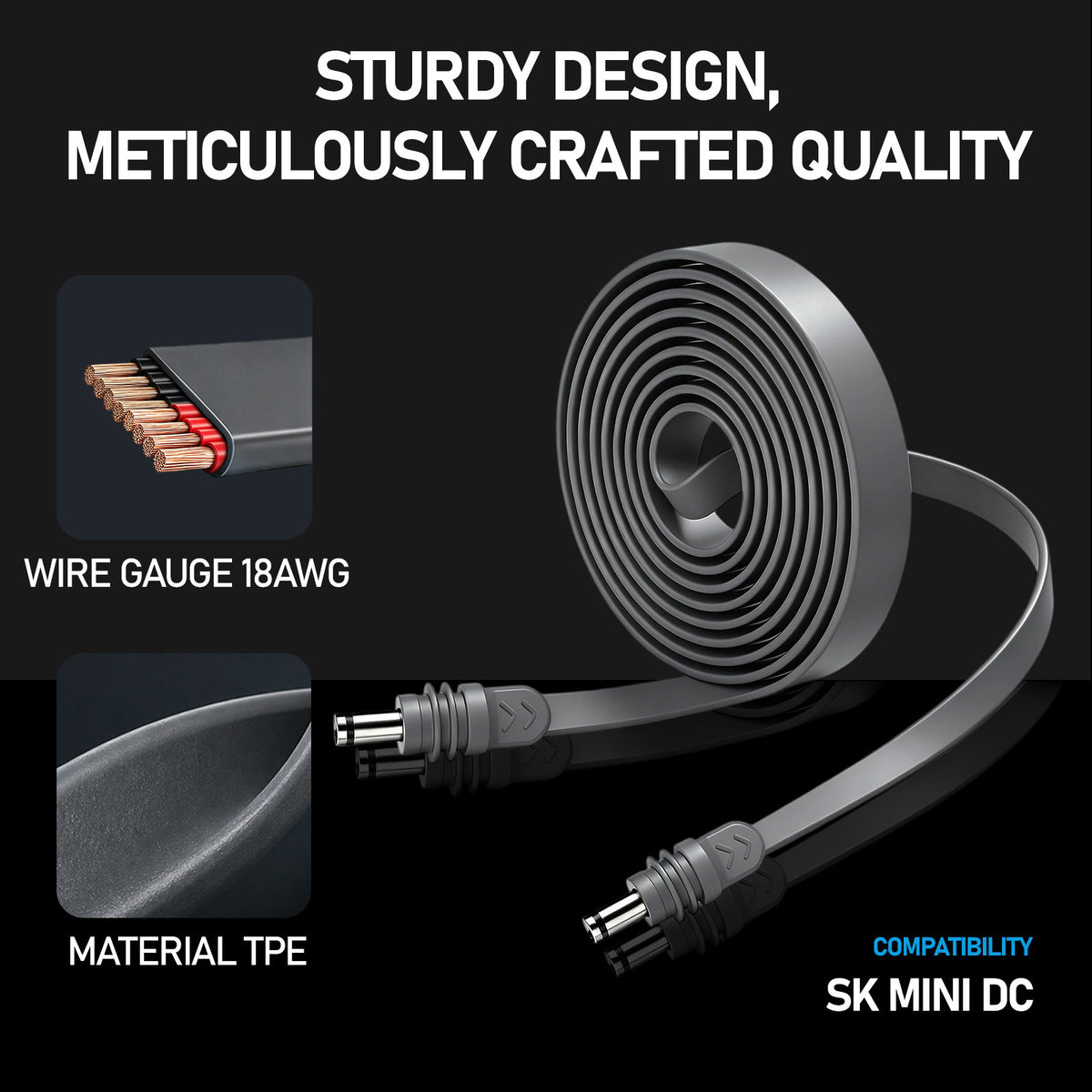 Starlink Mini flat DC cable 18AWG wire gauge TPE material sturdy design compatibility Sk Mini DC