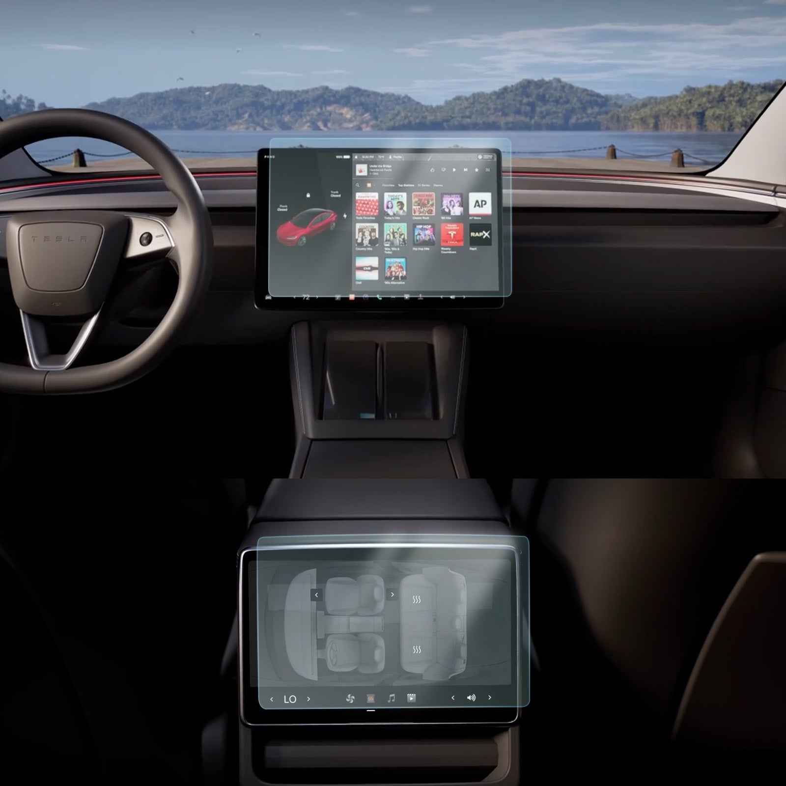 Tesla Model 3 Highland Model Y Juniper Tempered Glass Screen Protector Set for Front & Rear Displays