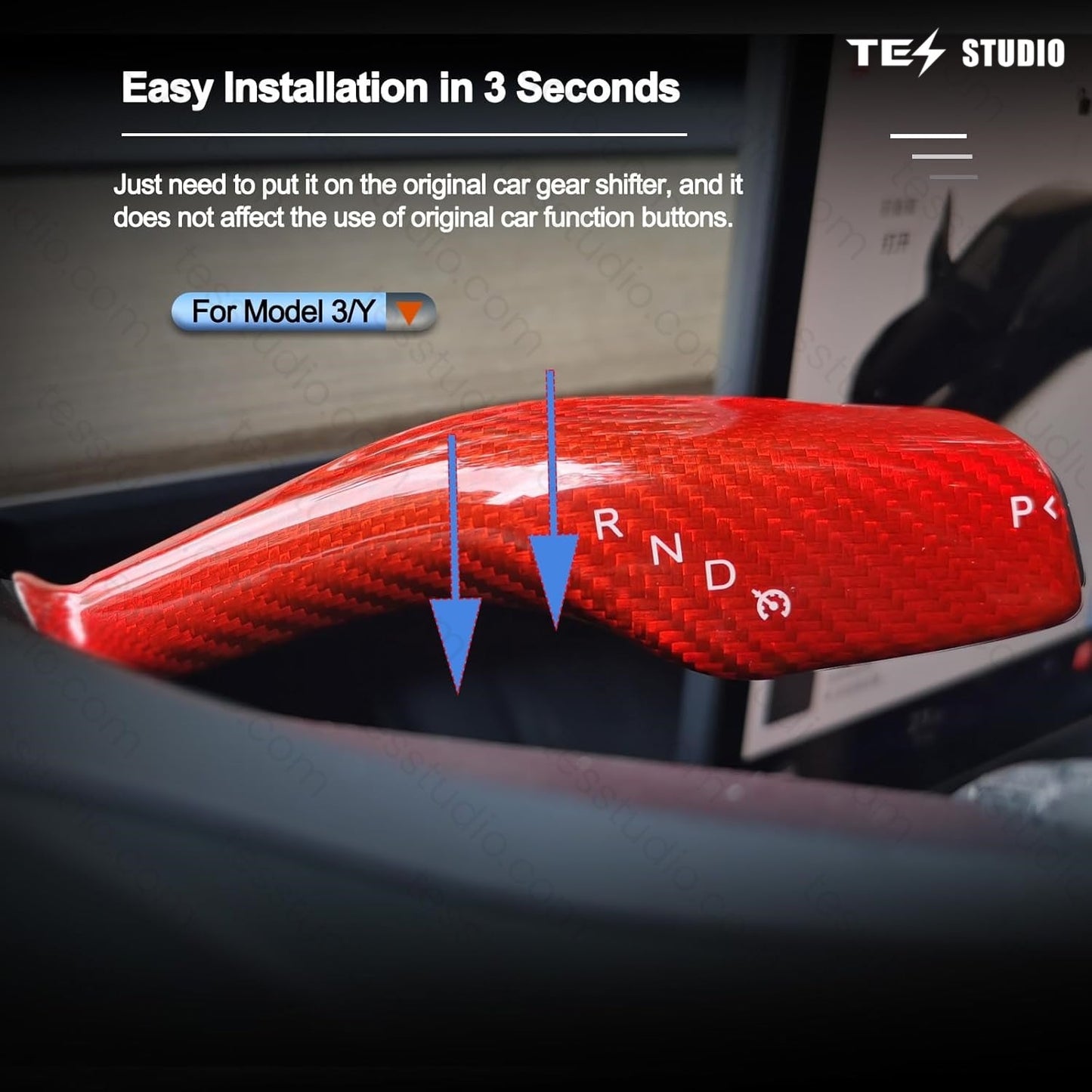 Model Y/3 Real Carbar Steering Lever Trim Cover with Gear Shift Cover Tesstudio