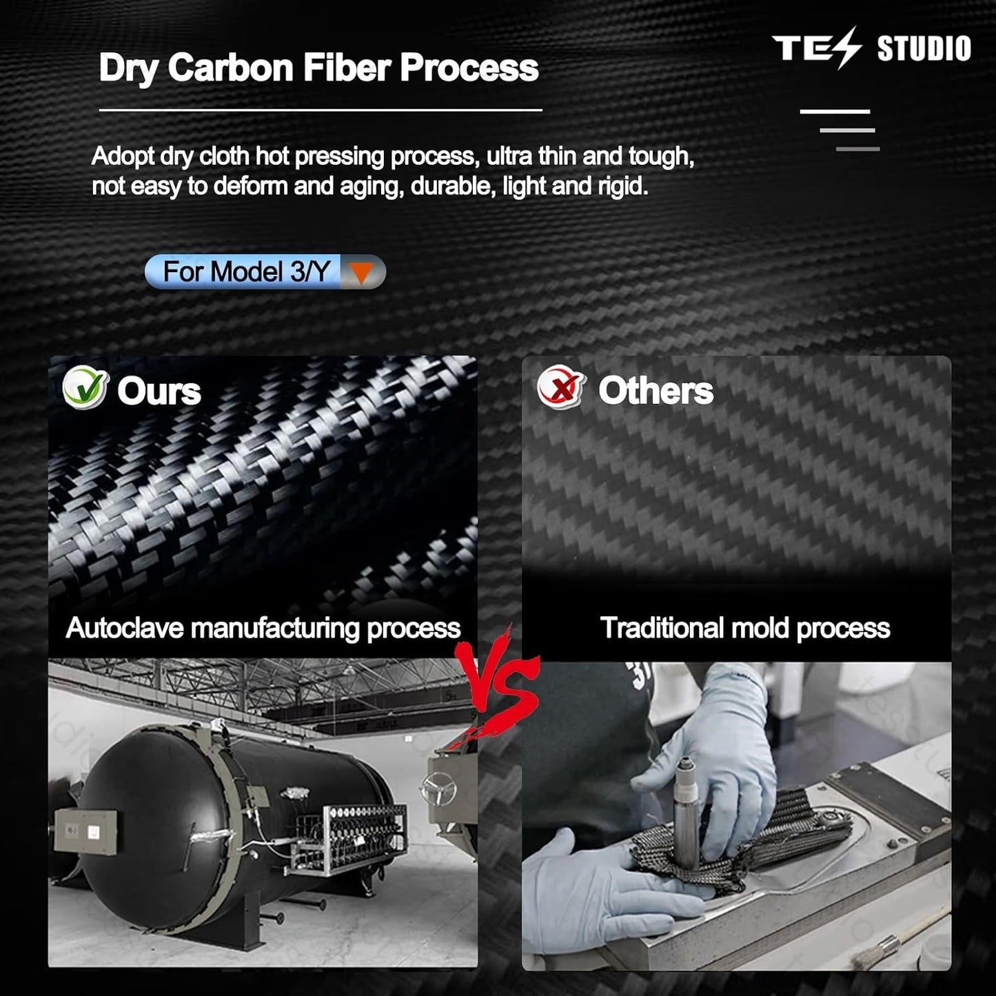 Model Y/3 Real Carbar Steering Lever Trim Cover with Gear Shift Cover Tesstudio