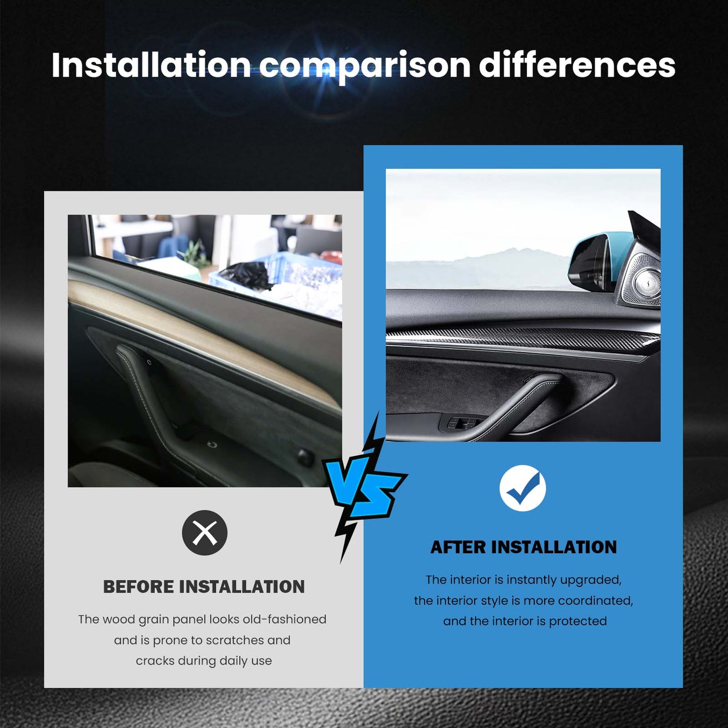 CTmods® Real Carbon Fiber Dashboard & Front Door Trim Kit For Model 3 / Y (2017–2024)