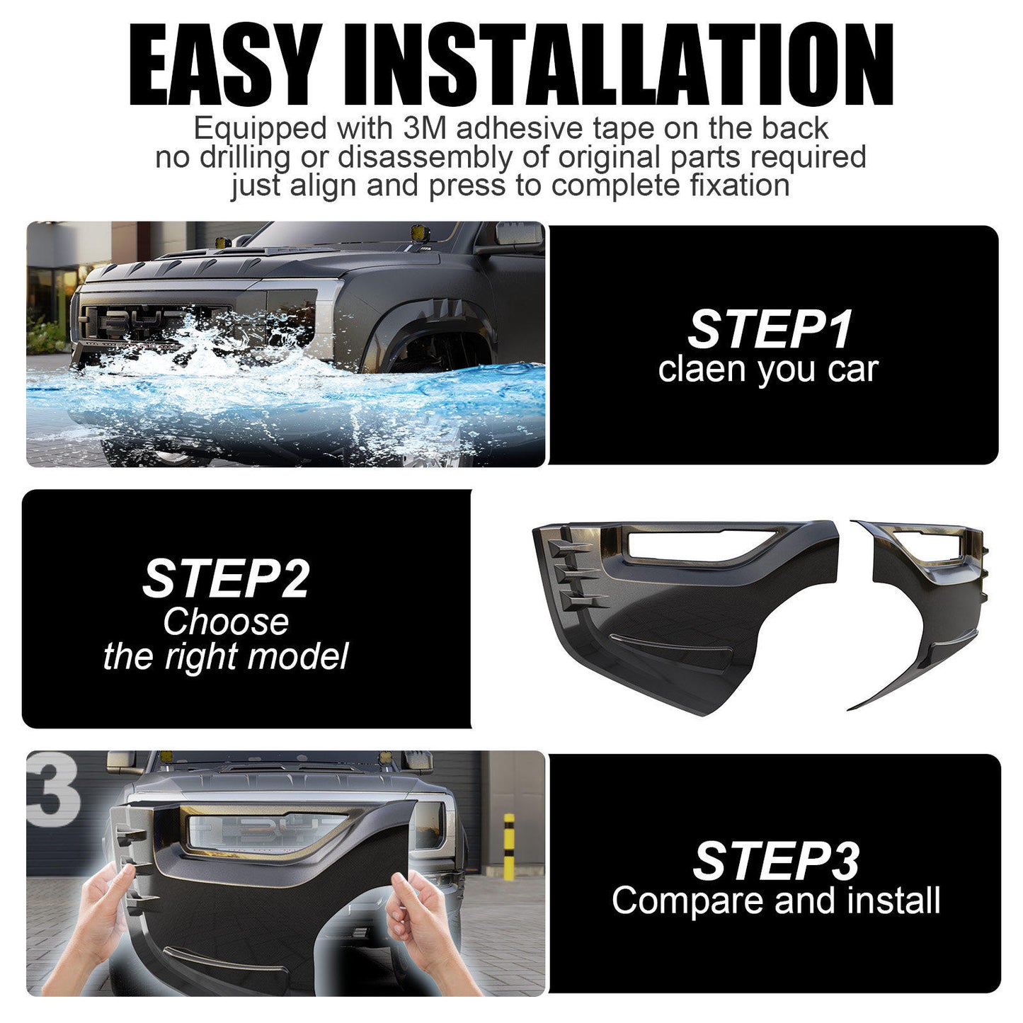 BYD Shark 6 Front Bumper Corner Guards - Front Lip Splitter Anti-Scratch Protection Kit