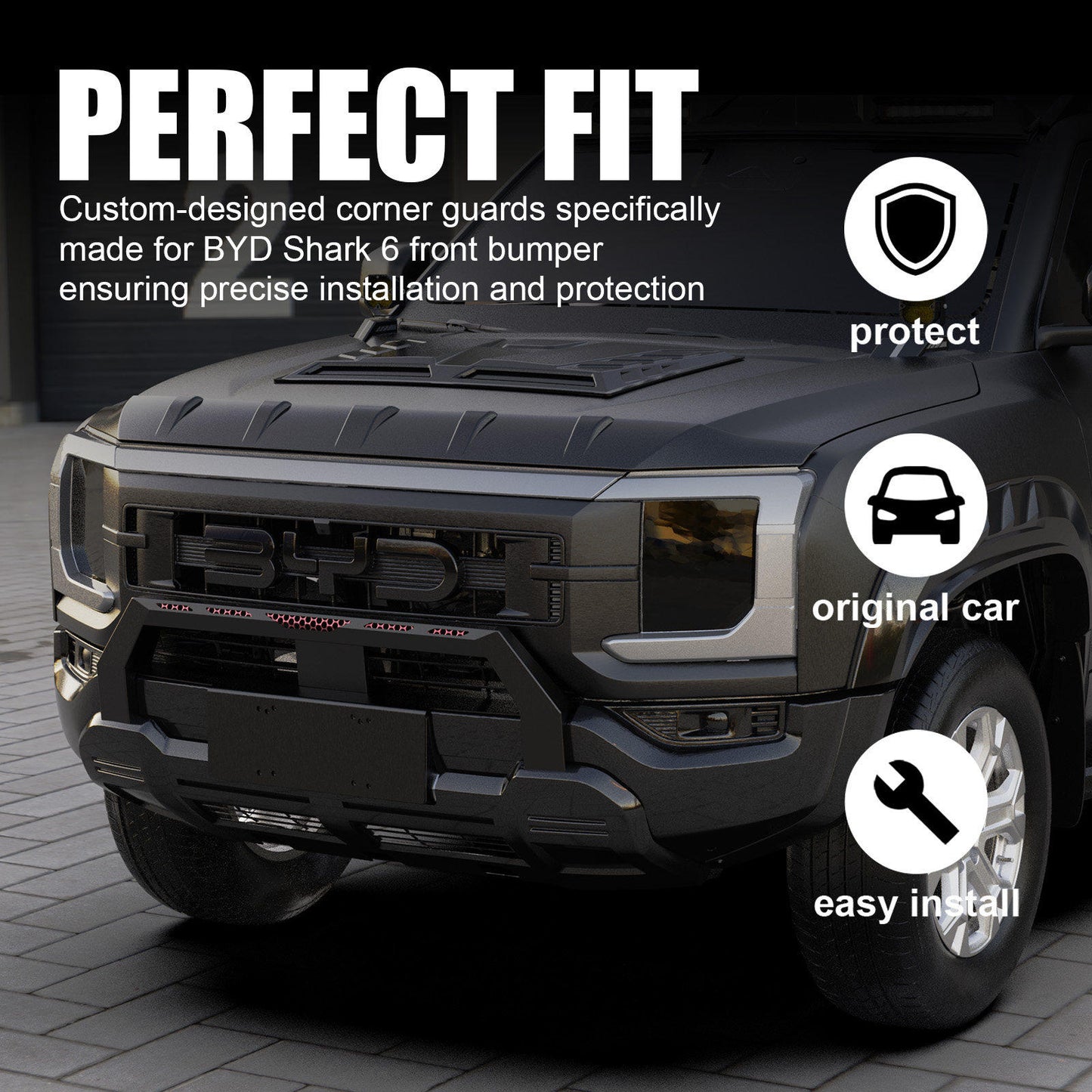 BYD Shark 6 Front Bumper Corner Guards - Front Lip Splitter Anti-Scratch Protection Kit