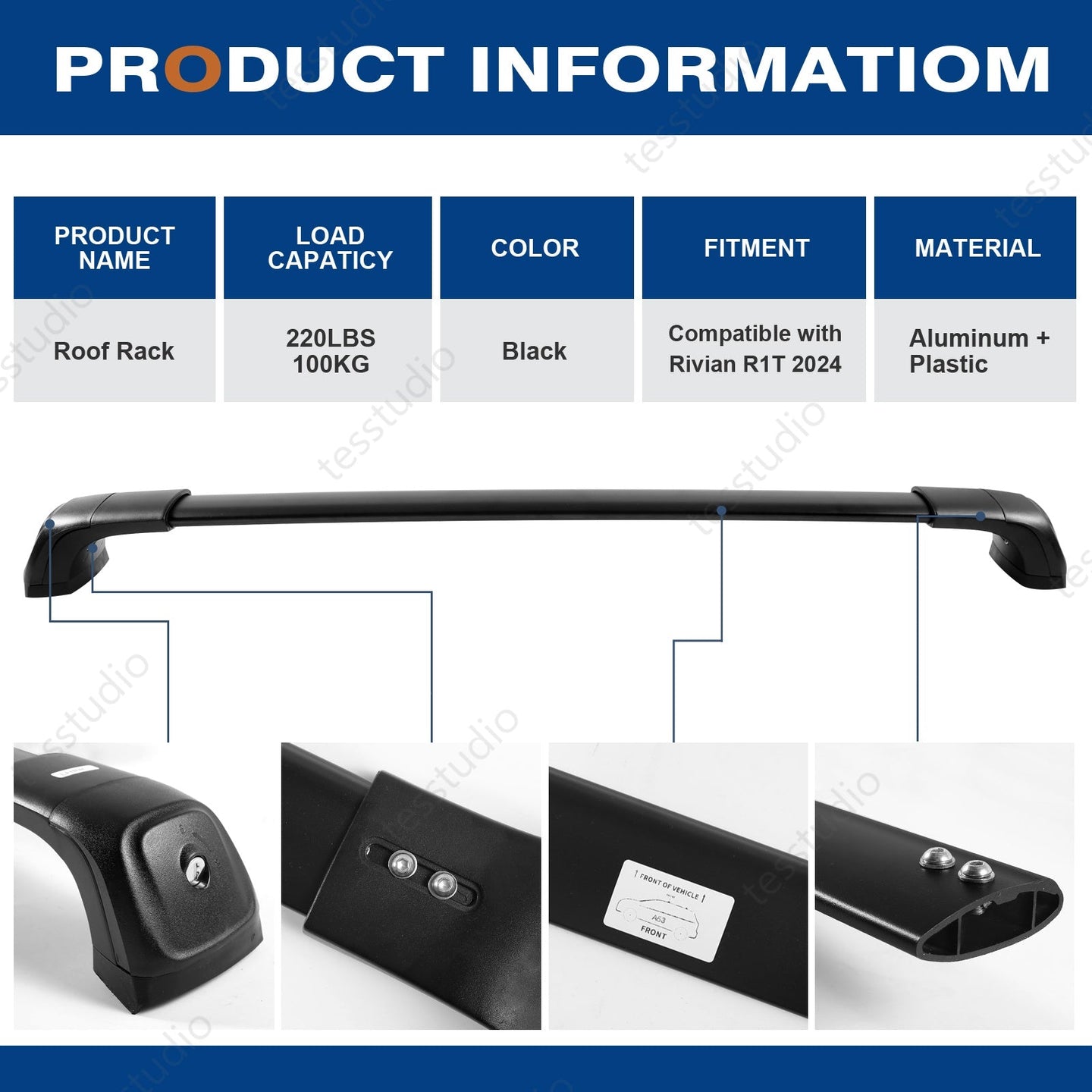 Rivian R1T Accessories Lockable Racks Roof Truck Pickup Bed Heavy Roof Rails Crossbars Rooftop Cargo Carrier Luggage Tesstudio®