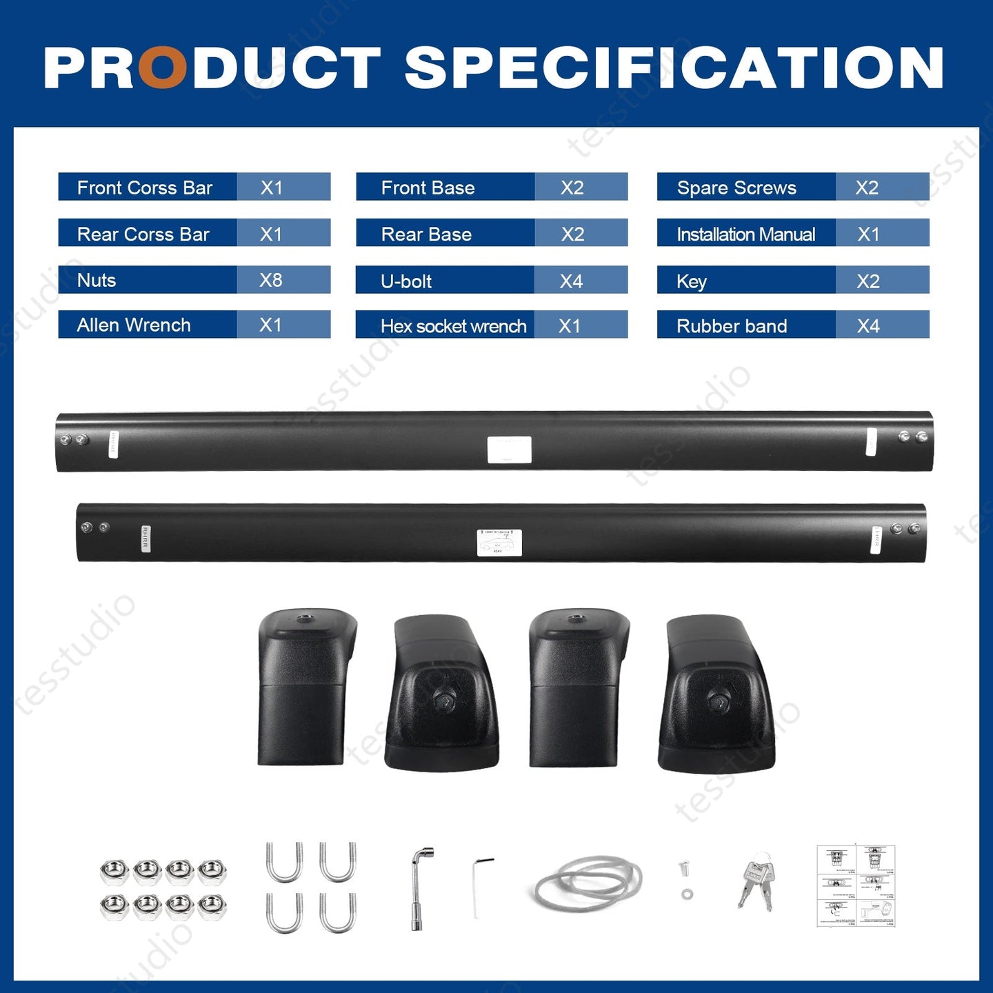 Rivian R1T Accessories Lockable Racks Roof Truck Pickup Bed Heavy Roof Rails Crossbars Rooftop Cargo Carrier Luggage Tesstudio®