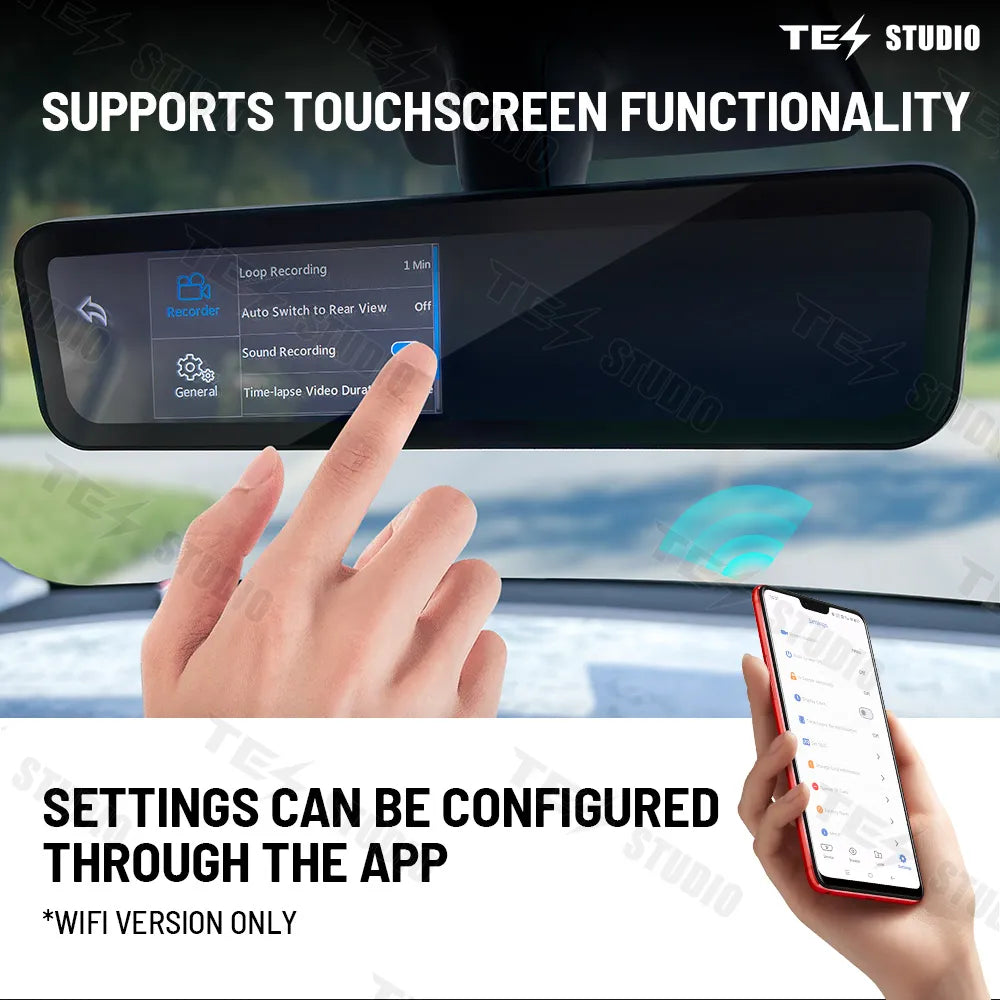 S92 Stream Media Rearview Mirror Dual Way Video Recorder with WiFi For Tesla Model Y Juniper