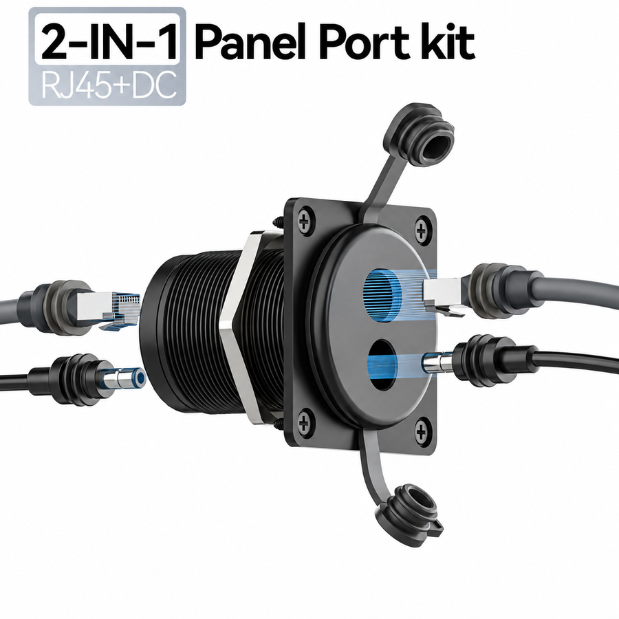 Starlink Mini & Gen 3 2-in-1 Aluminum Cable Pass-Through Panel - Waterproof RJ45/DC Female Couplers