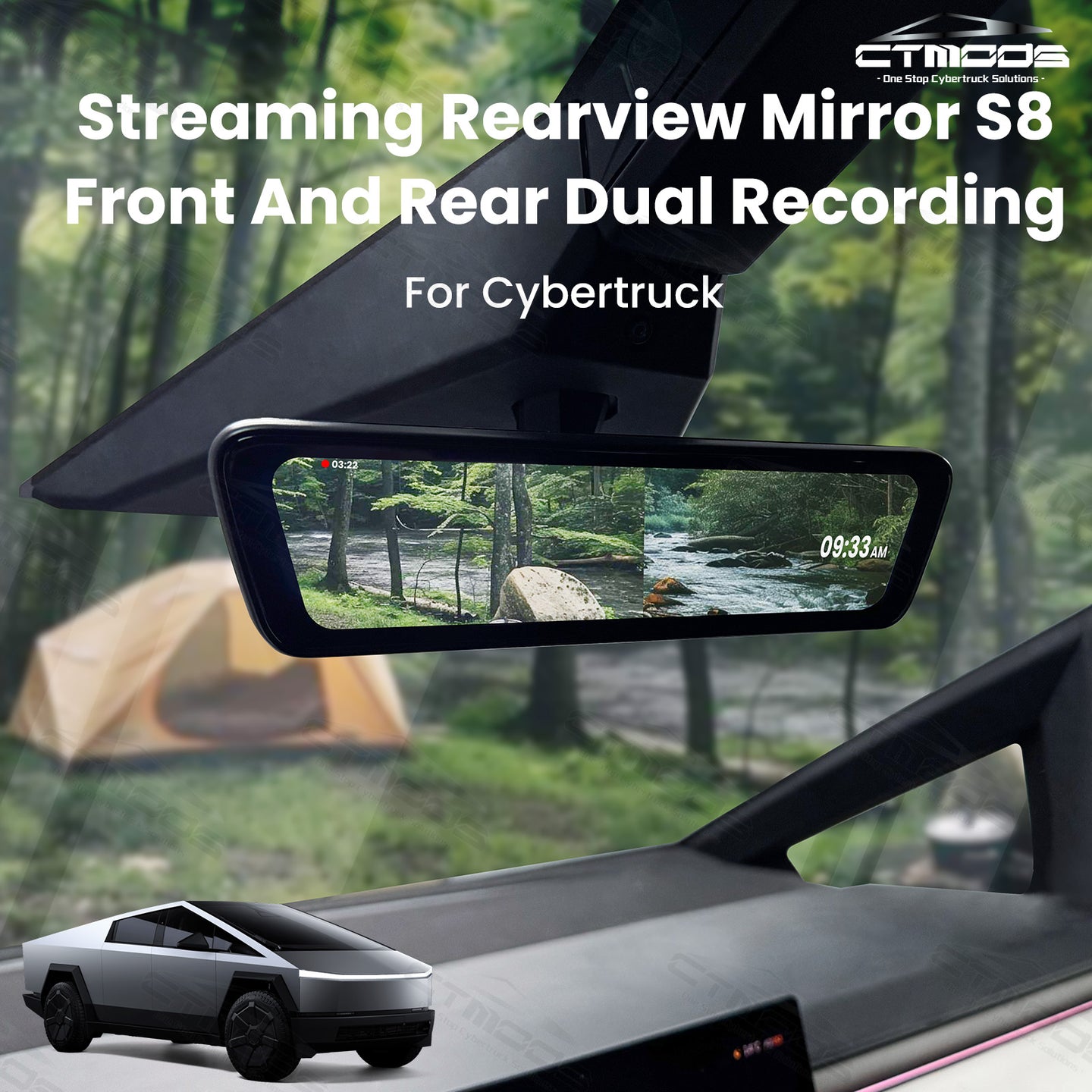 Streaming Rearview Mirror S8 Dual Channel Live Feed For Tesla Cybertruck Interior Accessories CTmods®