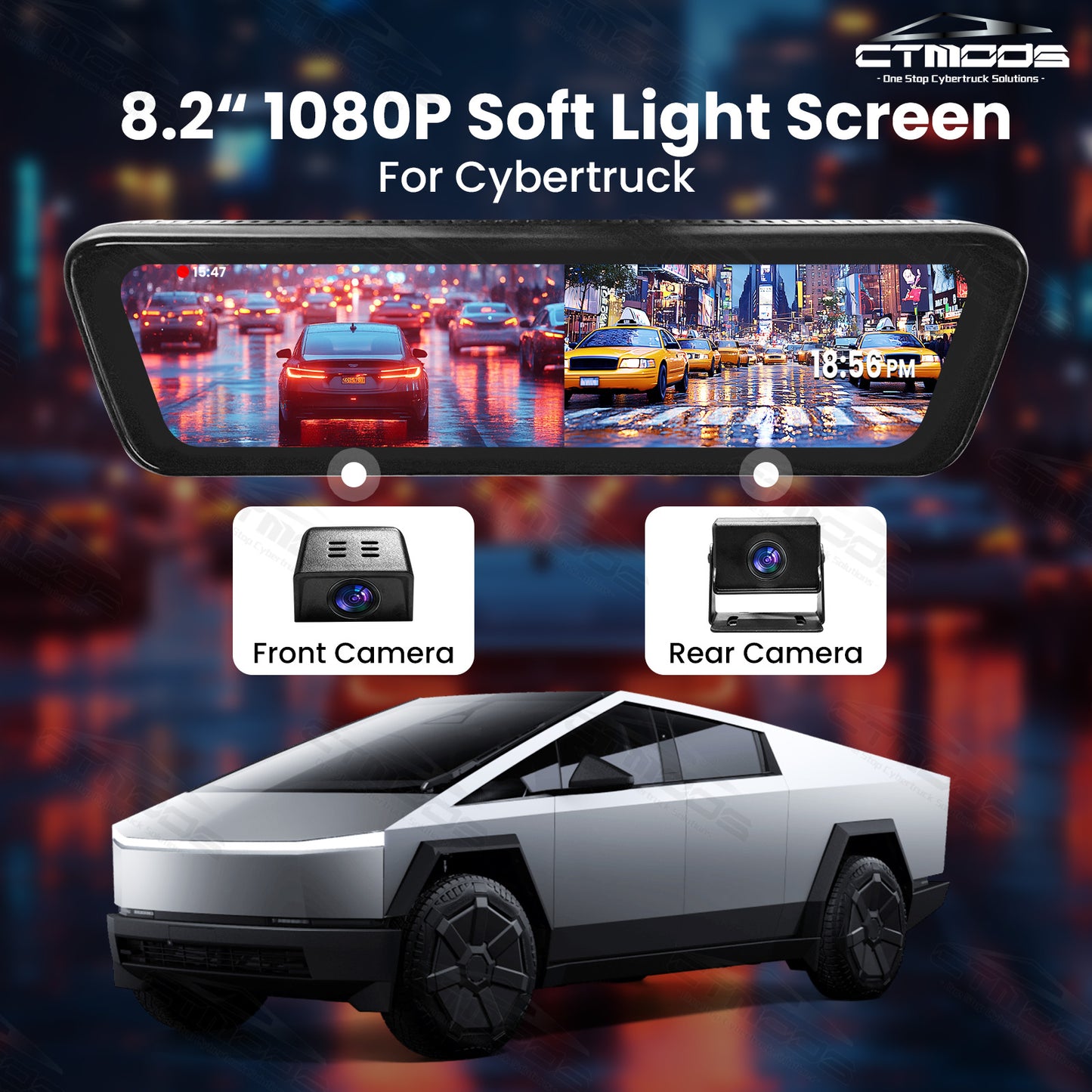 Streaming Rearview Mirror S8 Dual Channel Live Feed For Tesla Cybertruck Interior Accessories CTmods®