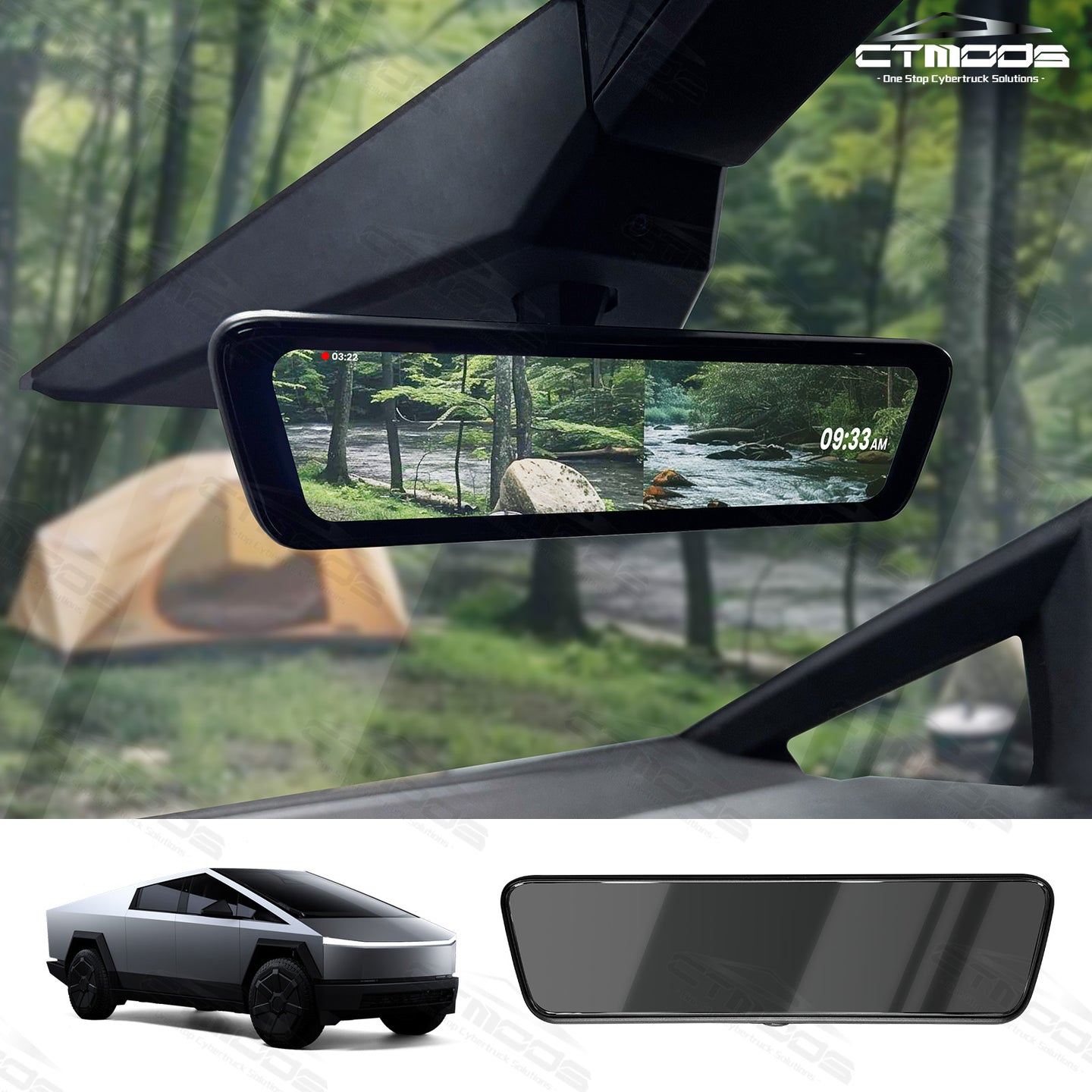 Streaming Rearview Mirror S8 Dual Channel Live Feed For Tesla Cybertruck Interior Accessories CTmods®