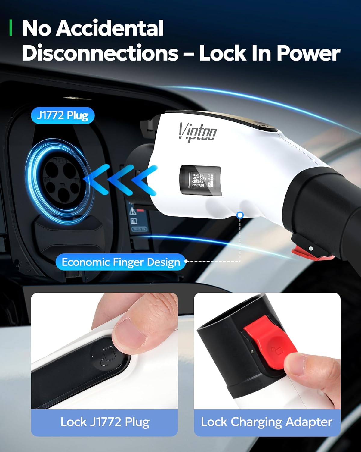 For Tesla Charging Plug to J1772 Adapter With Screen Display & Press-Lock Design
