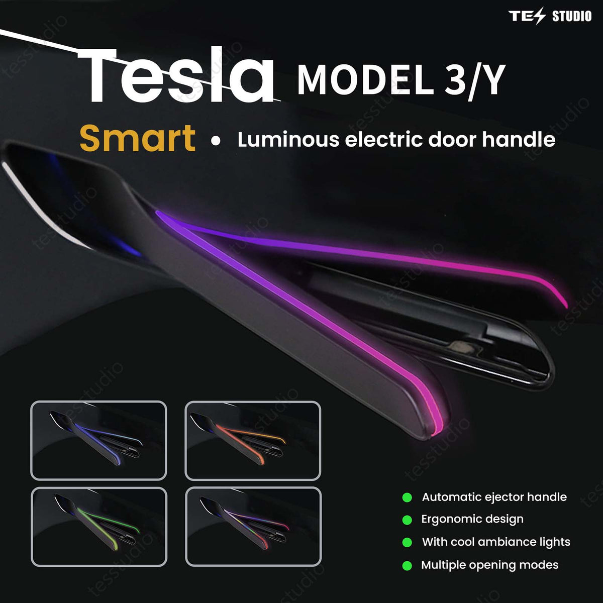 Auto Door Handles With Colorful LED Lights(V6 Plus) For Tesla Model 3/Y/ 3 Highland /Model Y Juniper