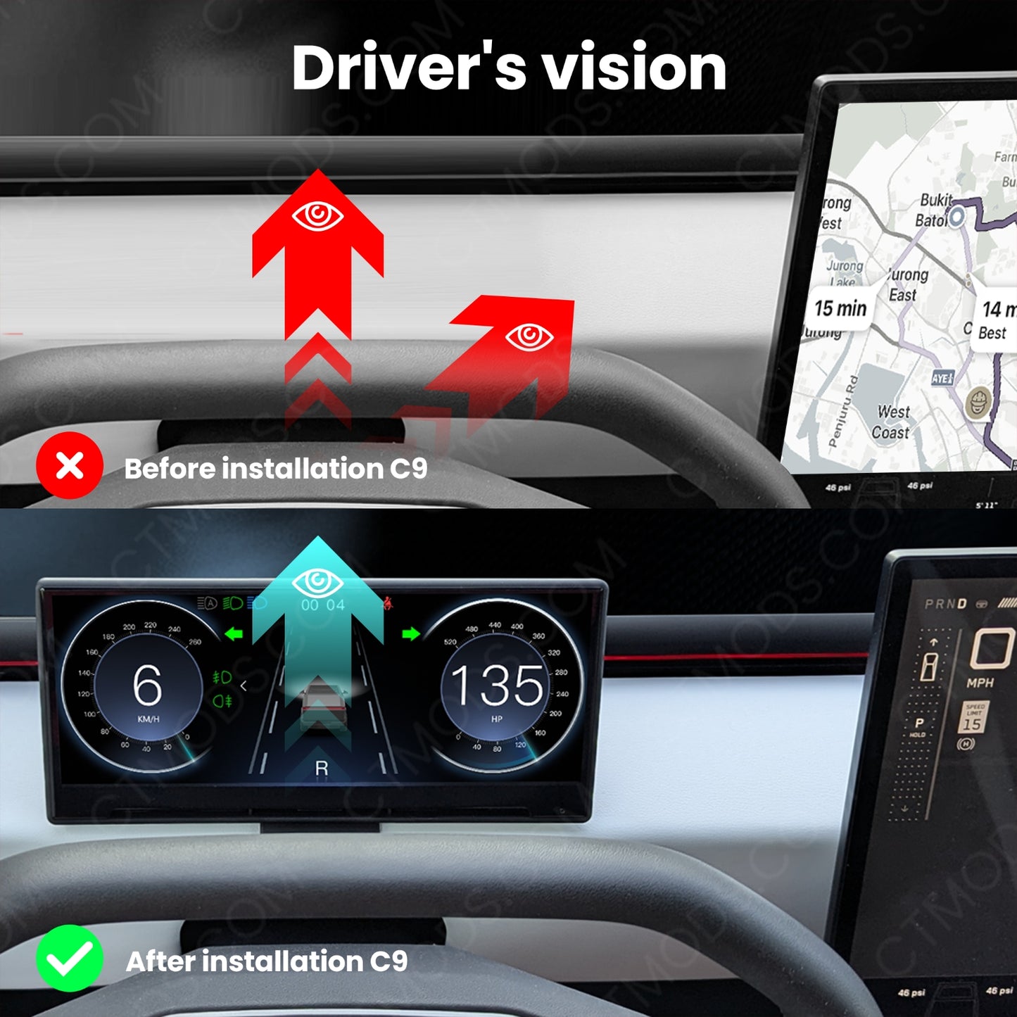 Tesla Cybertruck Accessories Carplay Instrument Dashboard Screen Display C9 9-in Touch Screen CTmods®