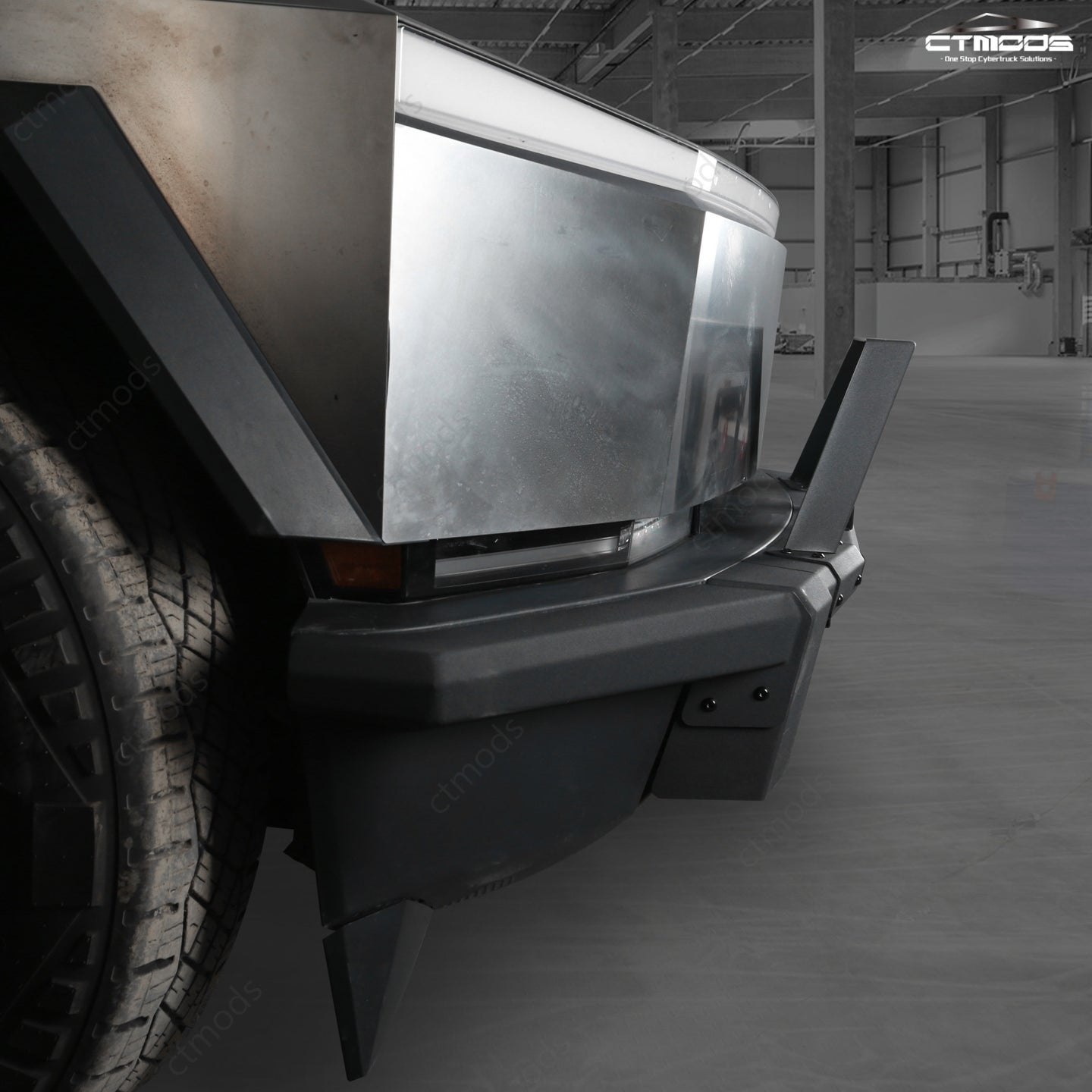Tesla Cybertruck Steel Front Bumper with Black Texture | CTmods