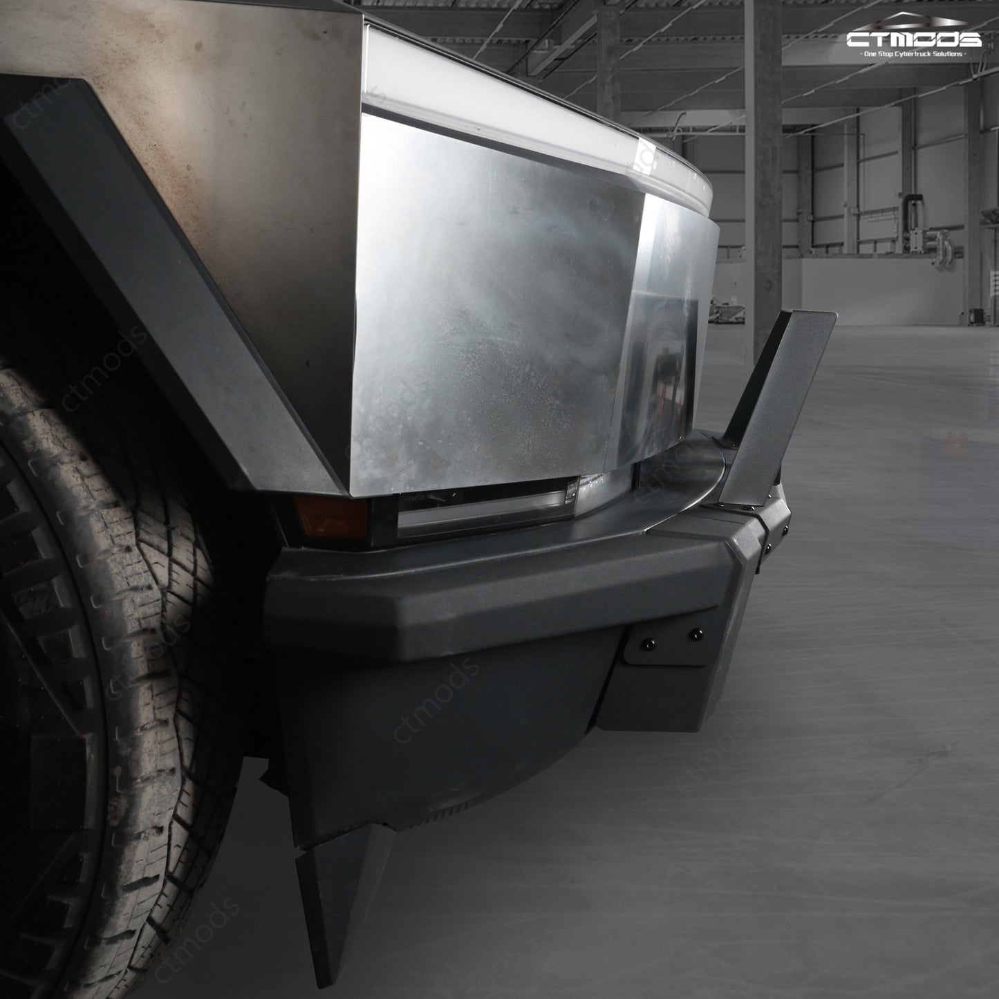 Tesla Cybertruck Steel Front Bumper with Black Texture | CTmods