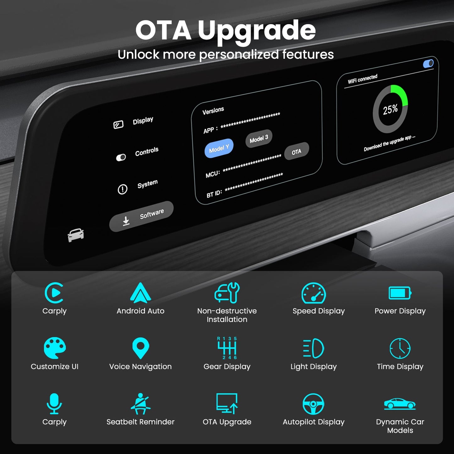 F96C CarPlay Screen Dashboard Touchscreen Display For Tesla Model 3/Y /Model Y Juniper/Model 3 Highland