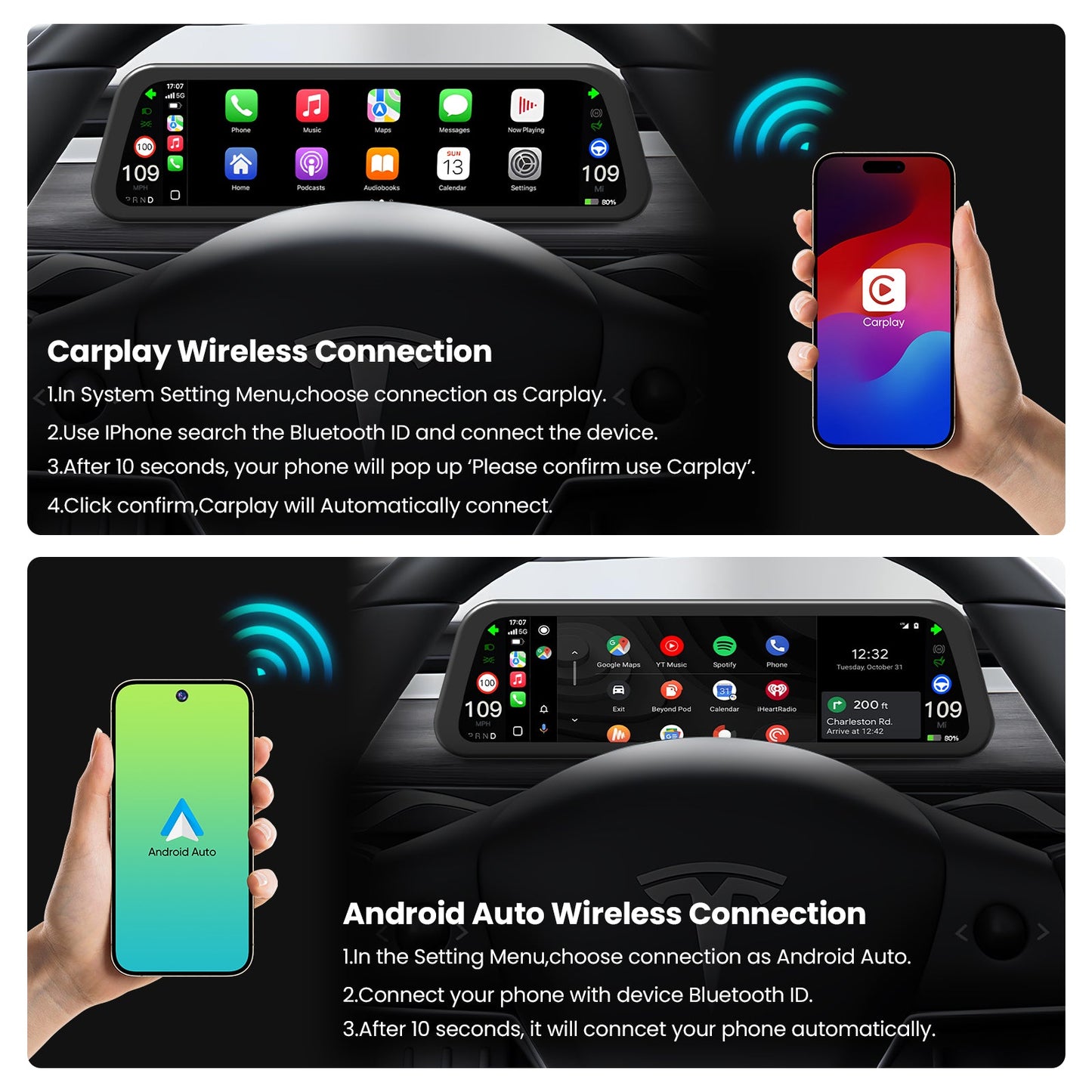 F96C CarPlay Screen Dashboard Touchscreen Display For Tesla Model 3/Y /Model Y Juniper/Model 3 Highland