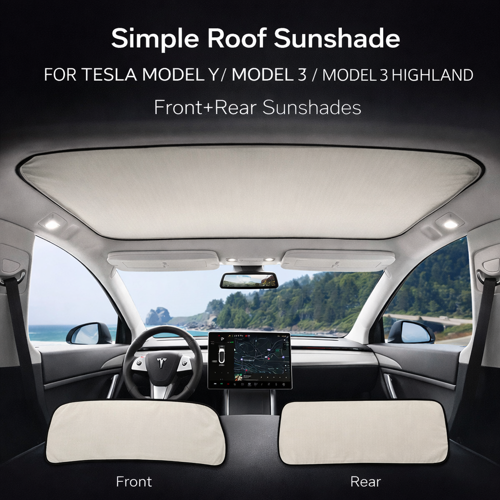 Tesla Sun Shade — installed over panoramic glass roof