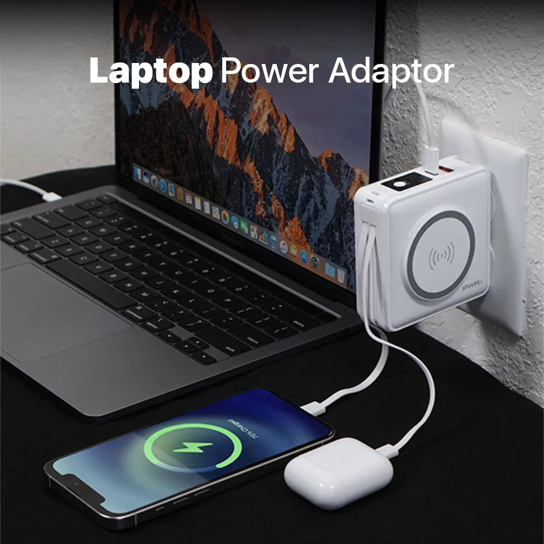 10,000mAh 5-in-1 Power Bank + Free Case, Portable Charger with Built-in Lightning Cable and Foldable AC Plug, 20W Max Compact Battery Pack（Travel Pro Bundle）