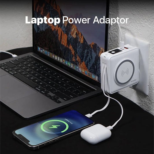 10,000mAh 5-in-1 Power Bank + Free Case, Portable Charger with Built-in Lightning Cable and Foldable AC Plug, 20W Max Compact Battery Pack（Travel Pro Bundle）