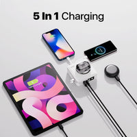 10,000mAh 5-in-1 Power Bank + Free Case, Portable Charger with Built-in Lightning Cable and Foldable AC Plug, 20W Max Compact Battery Pack（Travel Pro Bundle）