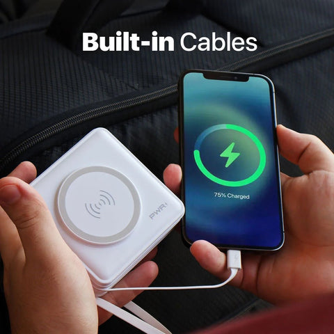 10,000mAh 5-in-1 Power Bank + Free Case, Portable Charger with Built-in Lightning Cable and Foldable AC Plug, 20W Max Compact Battery Pack（Travel Pro Bundle）