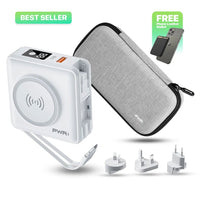 10,000mAh 5-in-1 Power Bank + Free Case, Portable Charger with Built-in Lightning Cable and Foldable AC Plug, 20W Max Compact Battery Pack（Travel Pro Bundle）