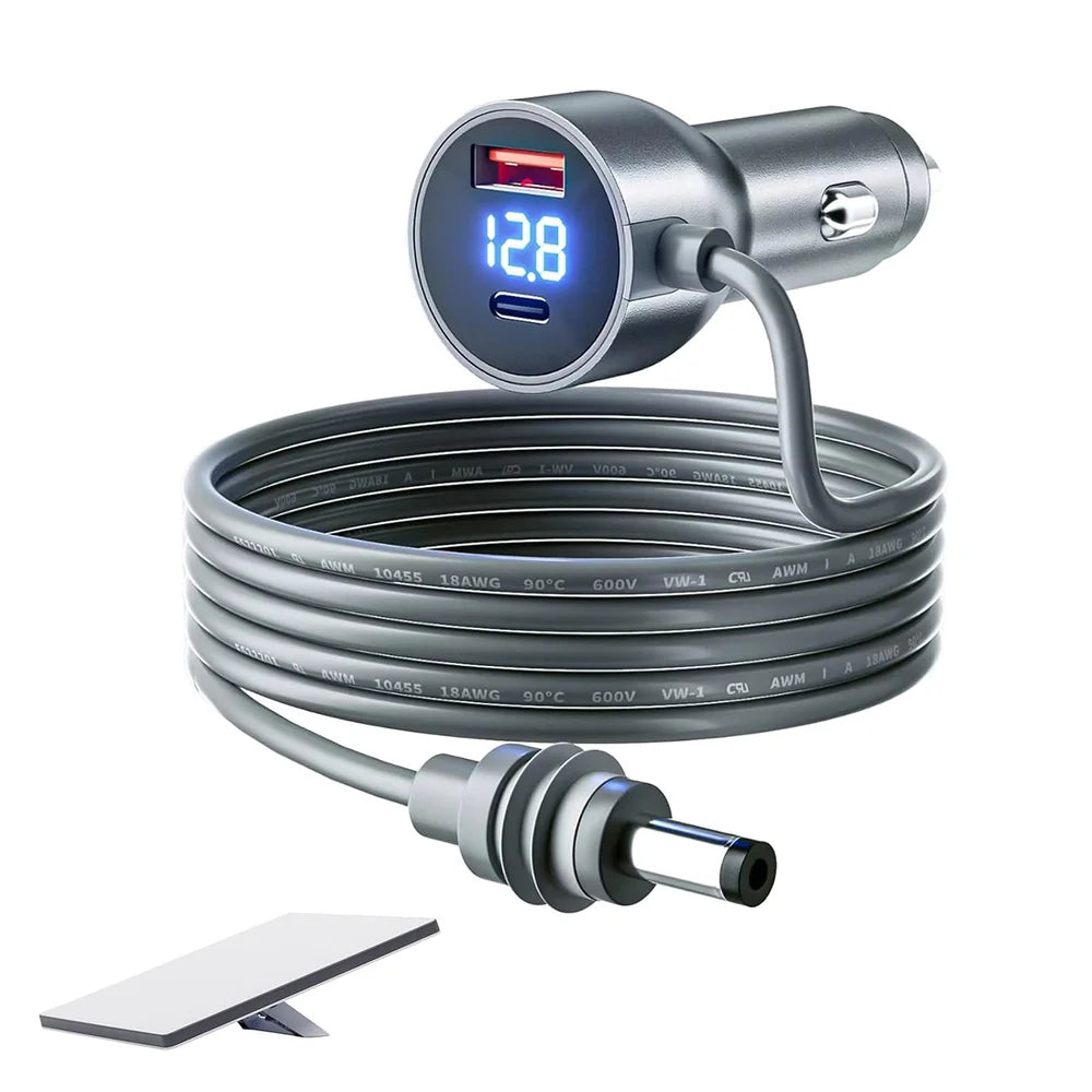 Car Cigarette Lighter DC Power Cable with Digital Voltage Display for Starlink Mini