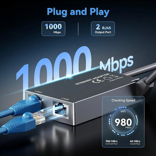 Dual-Port Ethernet Adapter for Starlink Gen 2 – Dual RJ45 Wired Connections