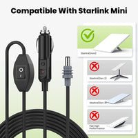 Car Charger to DC Cable with Switch for Starlink Mini (10ft/3M)