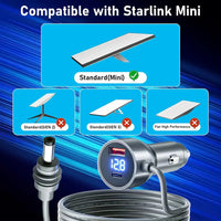 Car Cigarette Lighter DC Power Cable with Digital Voltage Display for Starlink Mini