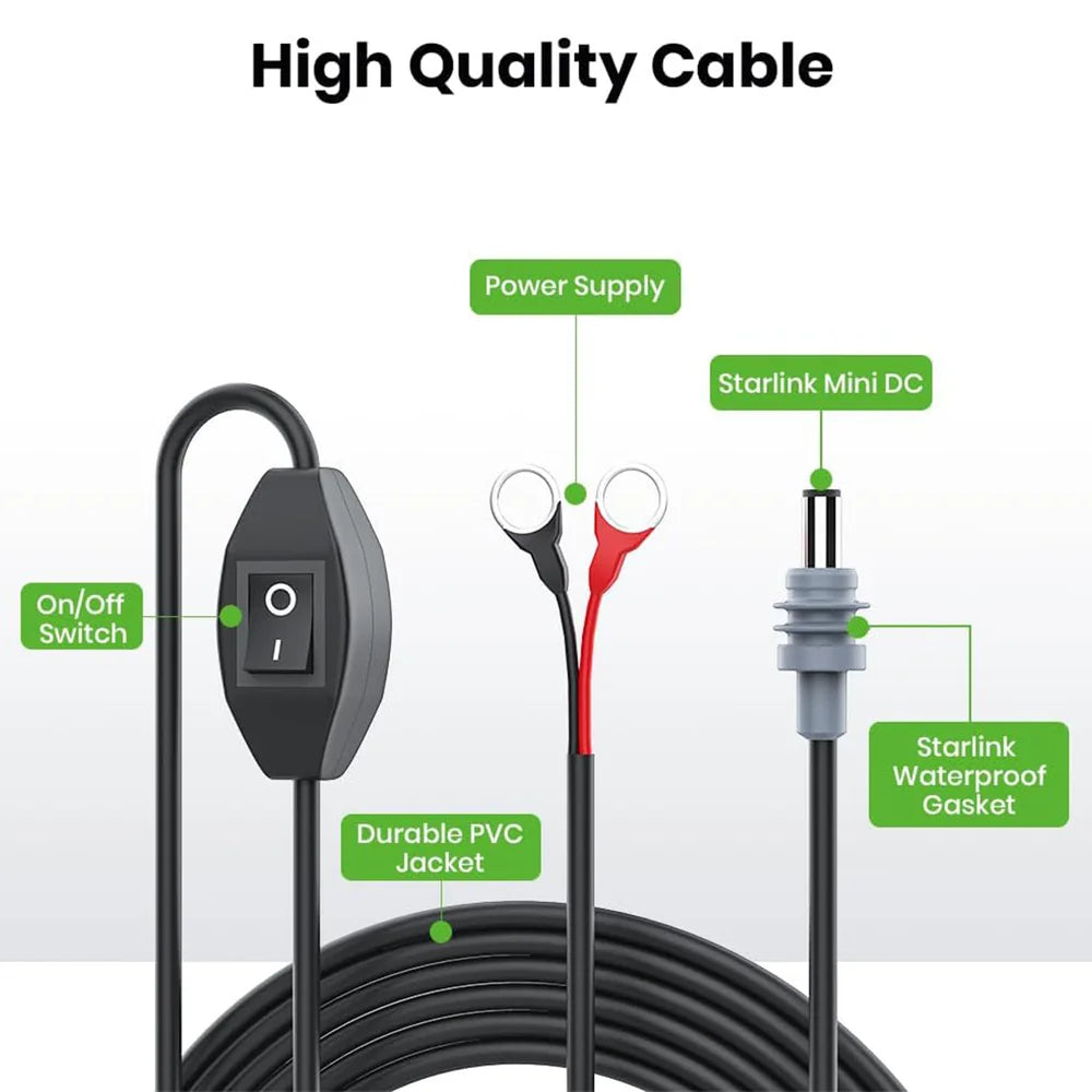 3M/10FT O-Ring DC Charging Cable with Switch (CB8) for Starlink Mini