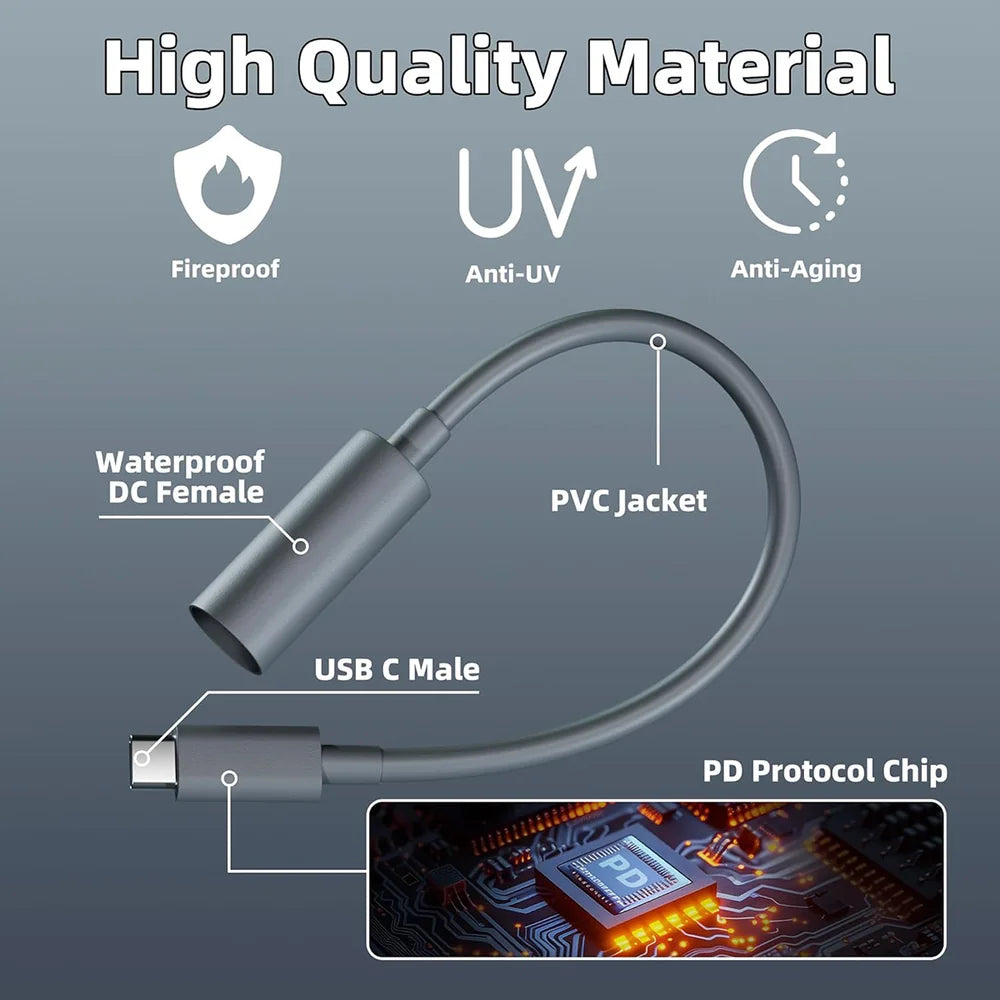 USB-C to DC Power Adapter Cable With PD Chip for Starlink Mini