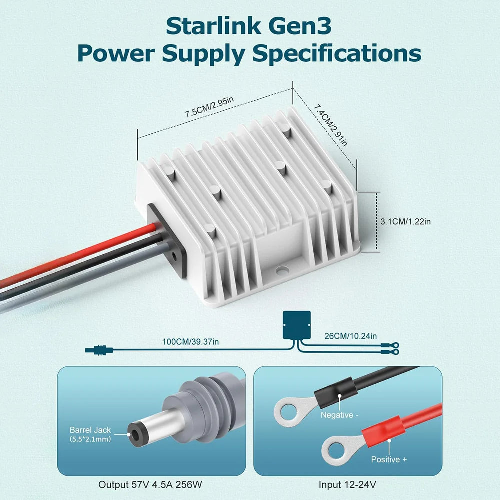 12V to 57V 4.5A Power Converter Kit for Starlink Gen 3 – with DC Plug