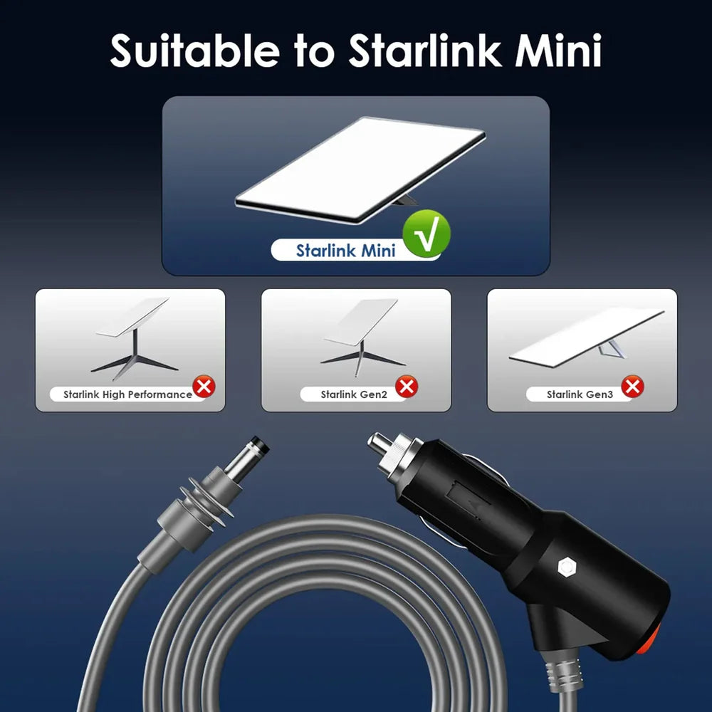 Car Cigarette Lighter DC Power Cable with Switch for Starlink Mini