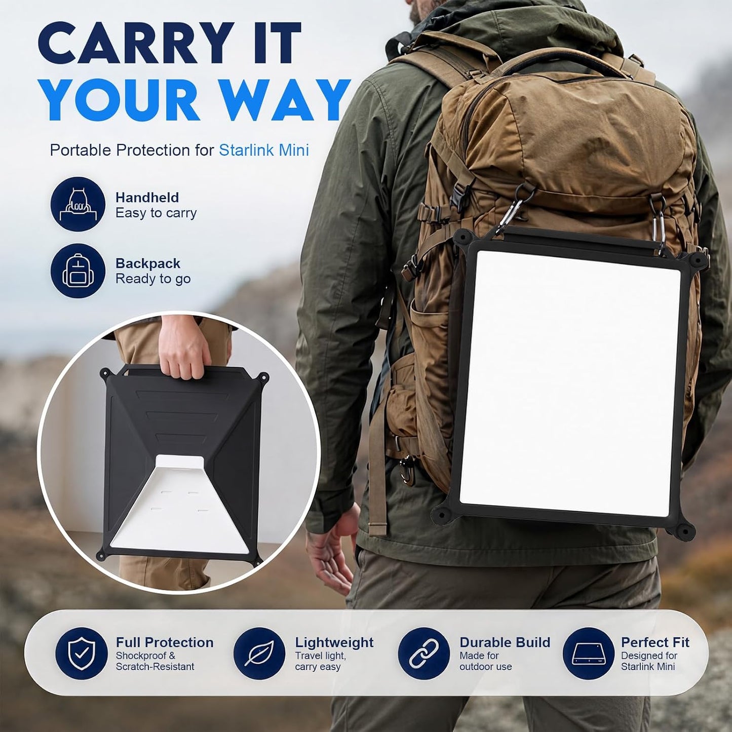 Starlink Mini silicone protective case handheld and backpack carry for outdoor travel