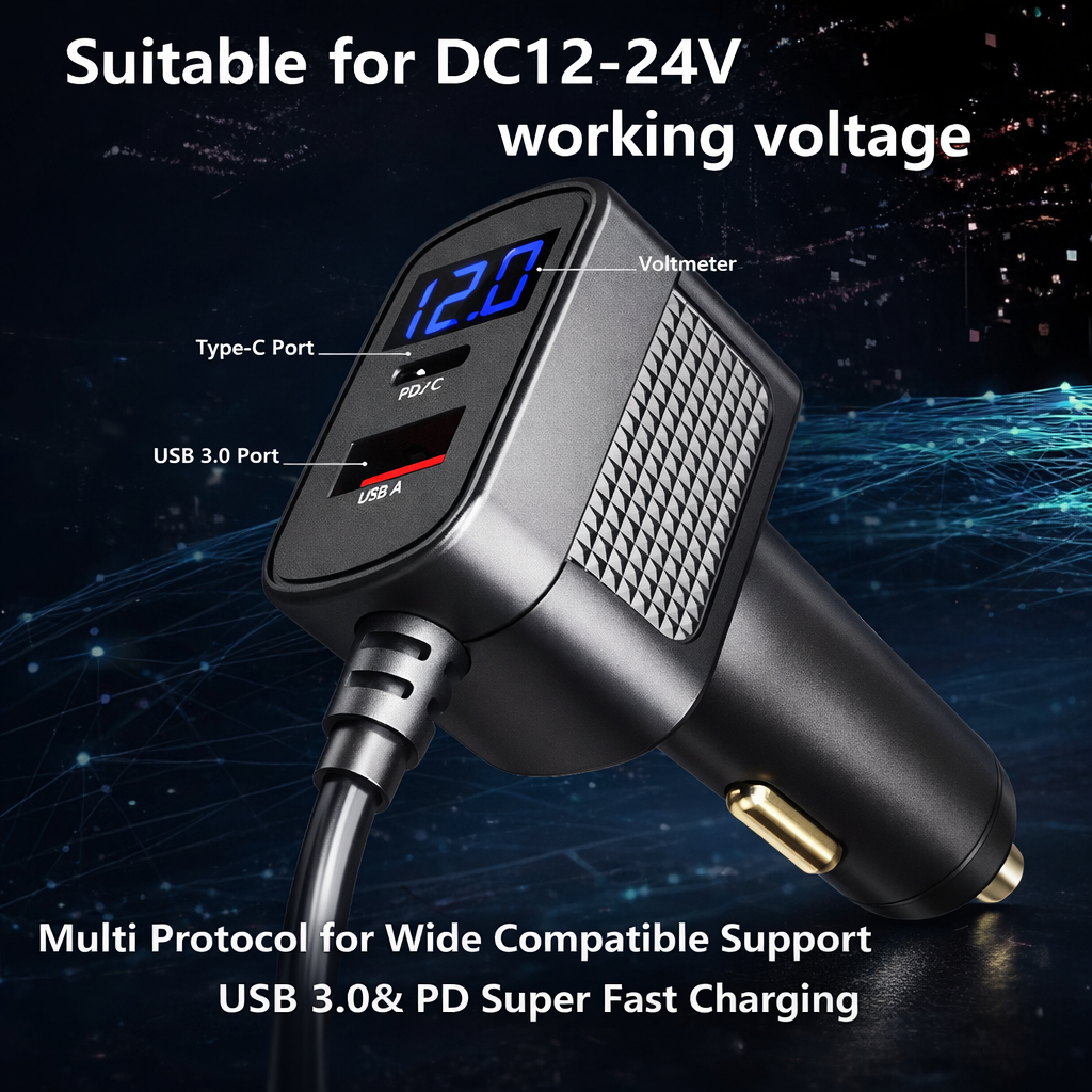 Starlink Mini Car Charger Cable Digital Display 3-in-1 view 3