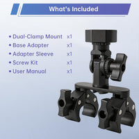 Starlink Mini dual-clamp mount kit with base adapter, adapter sleeve, screw kit and manual